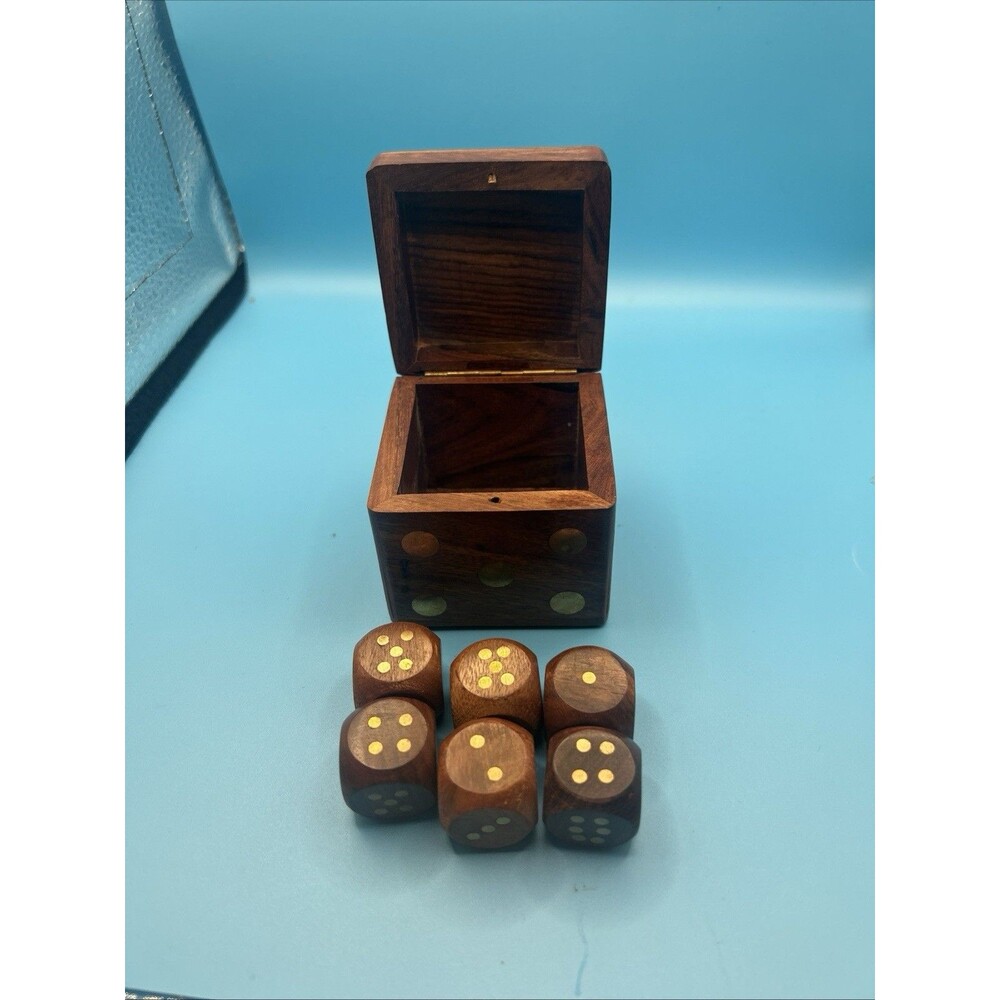 Set of 6 Rare Wooden D6 Dice Six Sided Square 20 mm Dice and Wooden Container